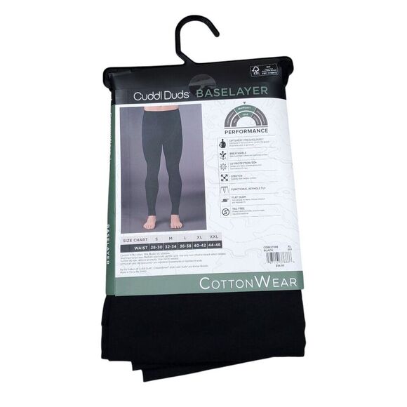 Cuddl Duds Men's Performance Baselayer Black CottonWear Thermal Pants Keyhole XL - Picture 2 of 6